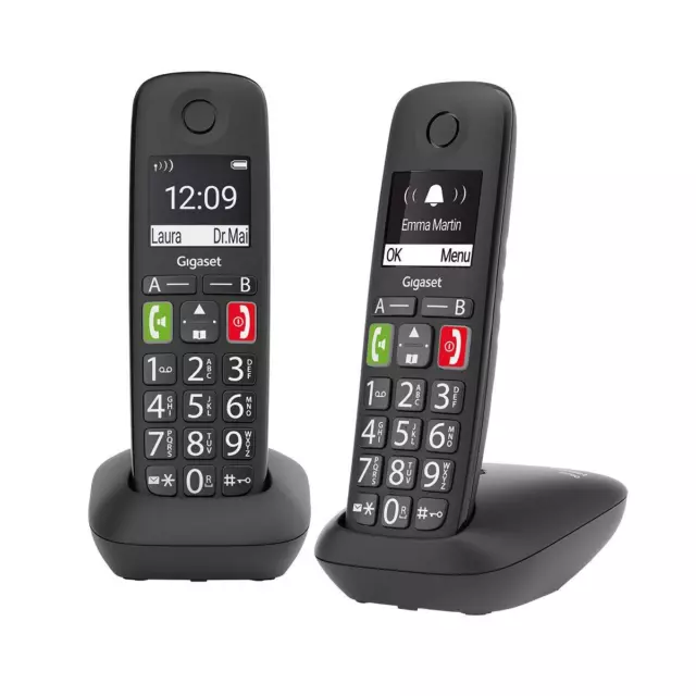 Gigaset Telefono Cordless DUO DECT Rubrica Vivavoce ID Chiamata Nero E290 Duo