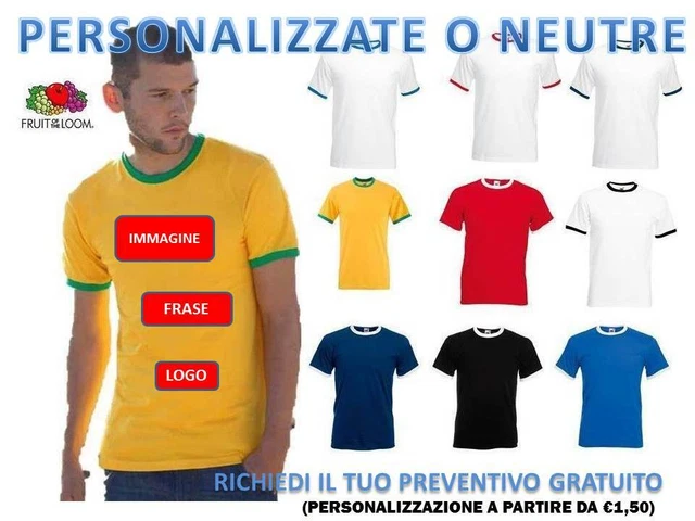 Maglietta Uomo Manica Corta Bicolore Ringer Fruit Of The Loom t-shirt Cotone