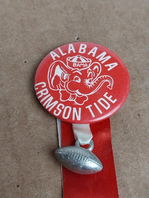 VINTAGE ALABAMA CRIMSON Tide Pinback Button With Football Charm