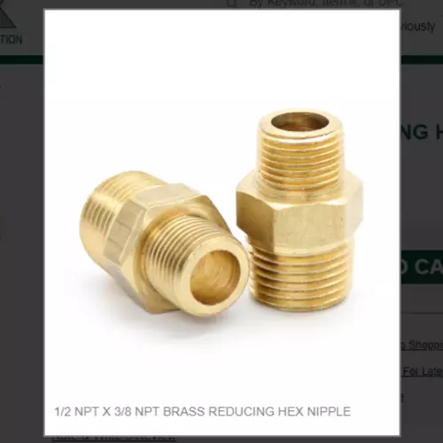 1/2 Npt X 3/8 Npt Brass Reducing Hex Nipple # 123-86