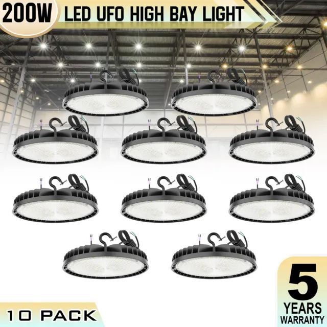 10 Pack 200W UFO LED High Bay Light Factory Warehouse Commercial Light Fixtures