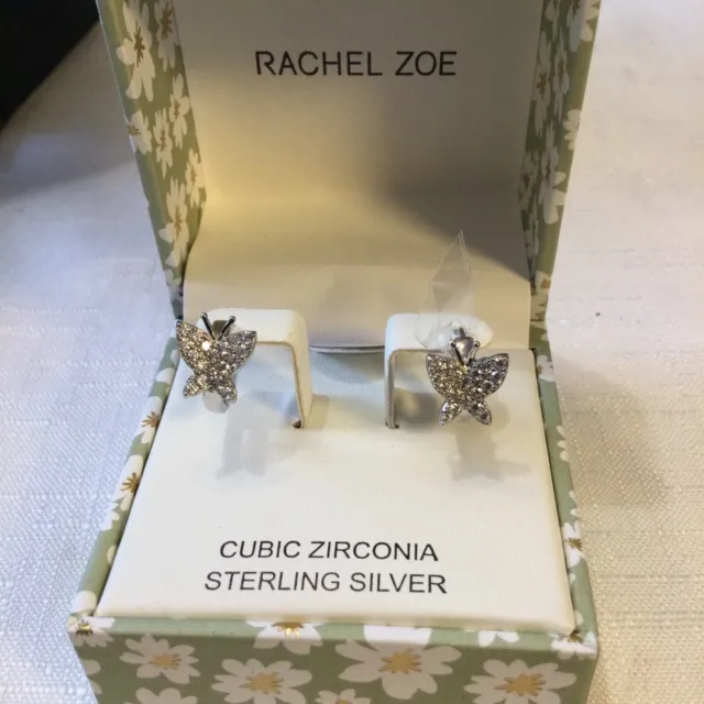 Rachel Zoe  925 silver Pave CZ butterfly huggie earrings Bnib