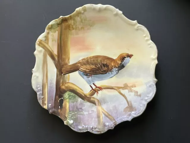 Limoges France Flambeau 11”  H.P. Game Bird Artist Signed Plate