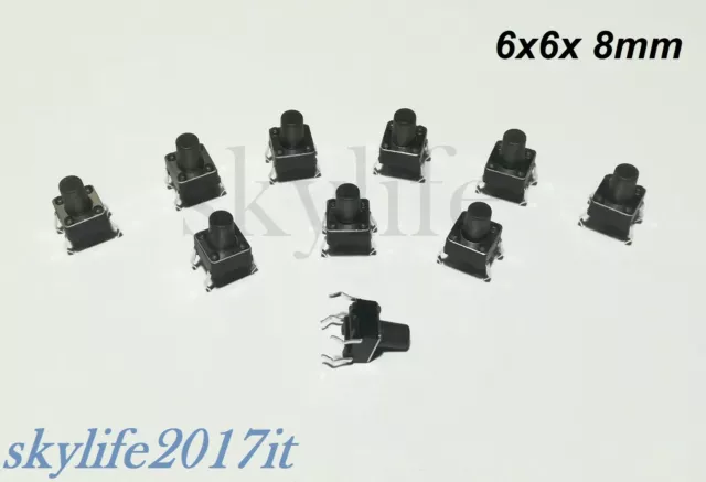 10pz Mini Micro PULSANTE 6X6X8mm INTERRUTTORE SWITCH TATTILE 4 PIN Arduino