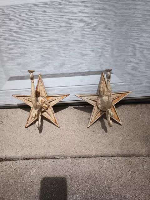 Antique cast Iron Star  coat hooks, set of 2 Rarest 9x9"