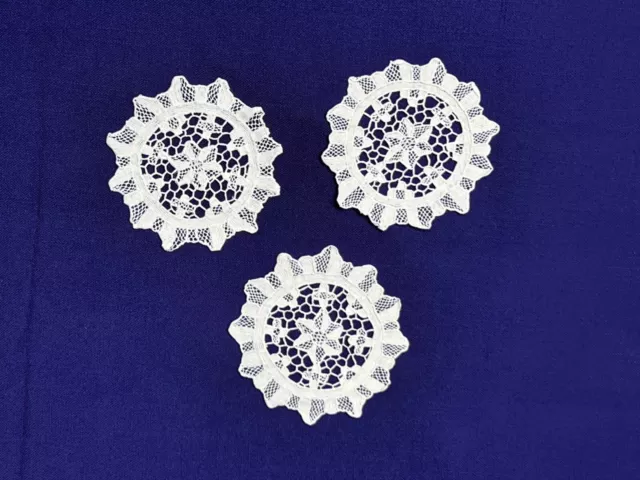 Antique Belgian Zele Point de Venise Doilies, Set of 3, White, 1880-1900