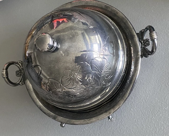 Hartford silver co quad plate 829 domed butter dish 2 Pc Vintage Antique