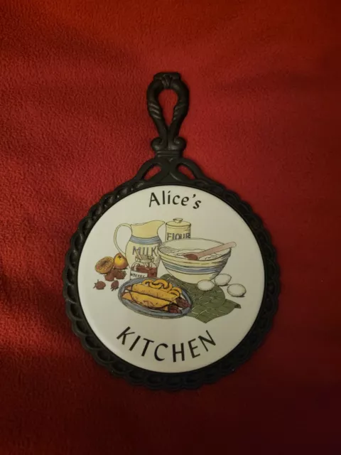 Vintage Cast Iron & Ceramic Trivet Hot Plate Kitchen Wall Decor Alice's Kitchen