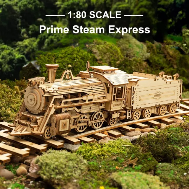 ROBOTIME Wooden Train Model Building Kits DIY Wooden Crafts 3D Puzzle for Adults 3