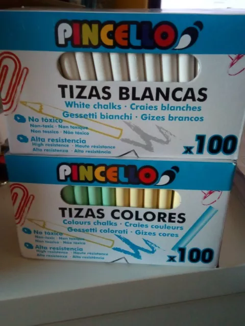 Lote 200 Tizas Blancas y de Colores 2 cajas de tiza para pizarra de 100 unidades