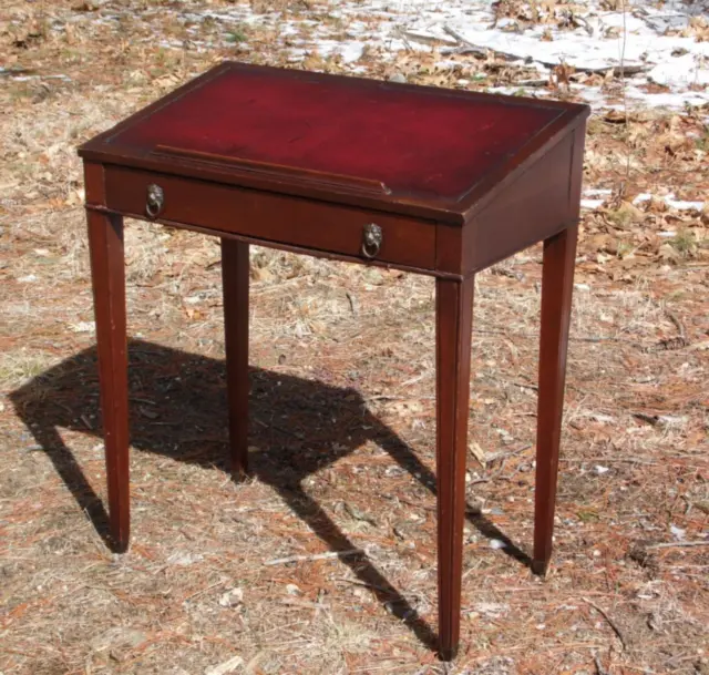 Vintage Federal Style Watkins Mahogany Red Leather Top Slanted Writing Desk