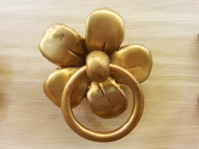 Brass Drawer Cabinet Knob Pull Cupboard Mini Ring FLOWER Vintage Home Decor