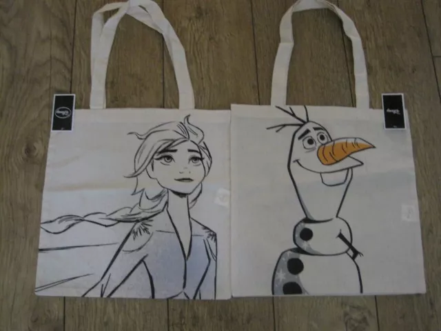 2  Disney Frozen cotton canvas tote bags Elsa & Olaf