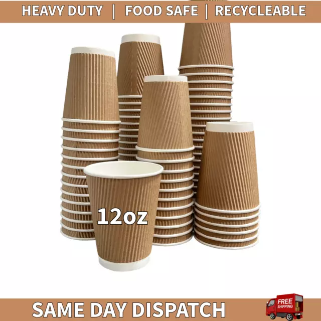 Disposable Coffee Cups Paper Kraft Cups For Hot & Cold Drinks Triple walled 12oz