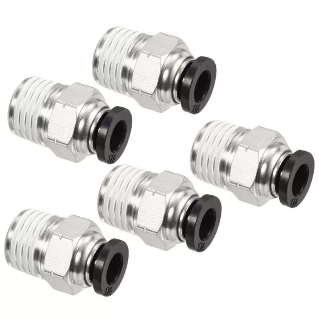 5 Pcs 1/4NPT Push to Fit 1/4 Inch OD Hose Connect Fittings, Black & Silver Tone