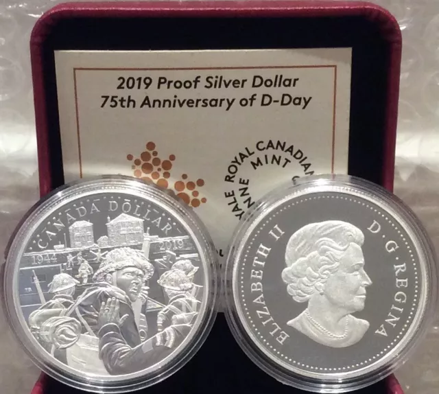 1944-2019 D-Day 75th Anniv Proof Pure Silver Dollar $1 Canada Coin, Juno Beach