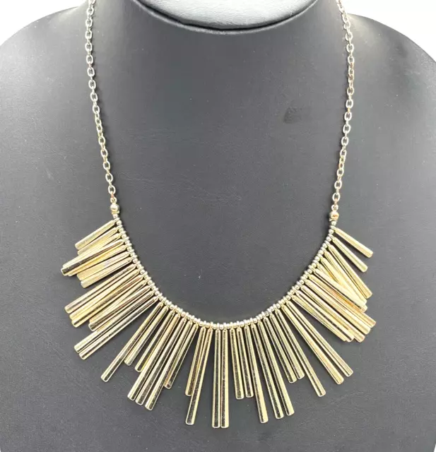 Liz Claiborne Egyptian Fringe Beaded Statement Collar Necklace Gold Tone