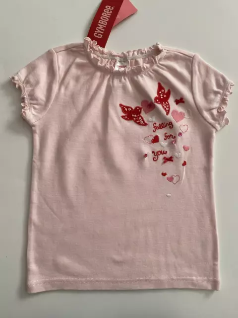 Gymboree Valentine's Day Top Tee Shirt Pink Short Sleeve Birds Girl's Size 5 NWT