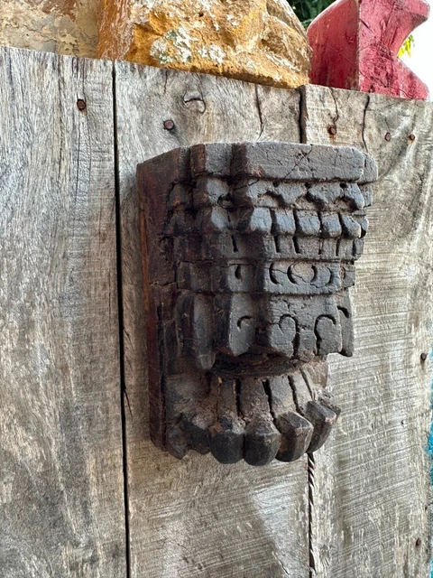 Ancient Old Wooden Hand Crafted Floral Carved Wall Hanging Candle Holder