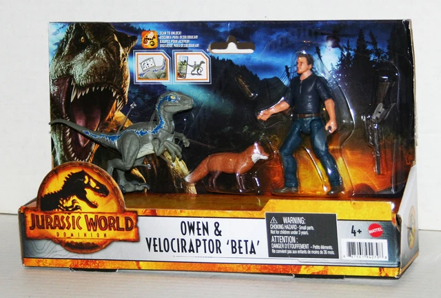 Jurassic World Dominion Human & Dino Pack Owen & Velociraptor Beta et accessoires, figurines authentiques, articulations mobiles, à partir de 4 ans Jurassic World Dominion Human & Dino Pack Owen & Velociraptor Beta et accessoires, figurines authentiques, articulations mobiles, à partir de 4 ans