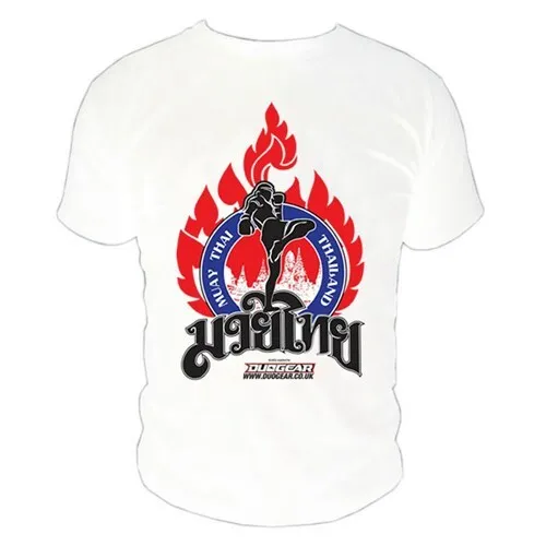 WHITE 'KAO' T-SHIRT TOP FOR MUAY THAI SPORTS (XS Kids - L Adults) (Loose fit)