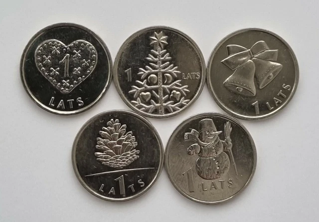 1 (x5) lats 2006 2007 2009 2011 20012 Latvia Latvija Numismatic Christmas Gift !