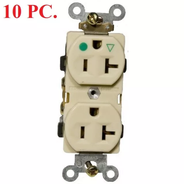 10Pk Hospital Grade Isolated Ground Duplex Receptacle Wall Outlet Ivory 20A 125V