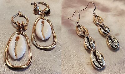GOLD or SILVER METAL DANGLE DROP GENUINE COWRIE SHELL EARRINGS NEW