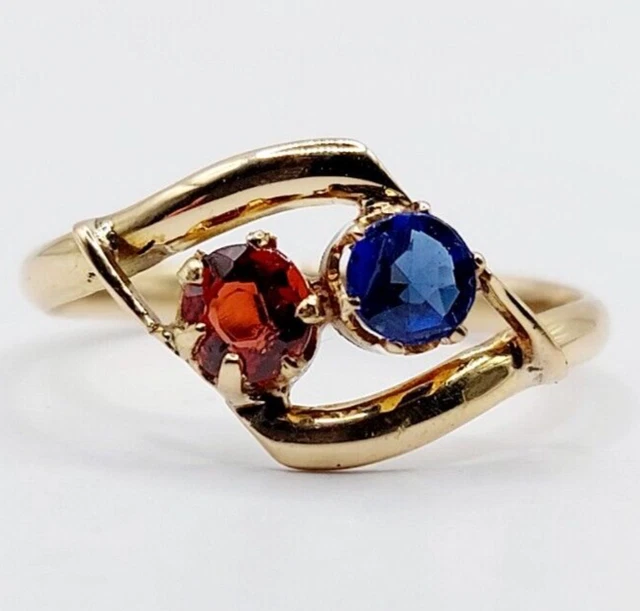 Bague Art Nouveau Or 18k Rubis - Monture Fleurie (circa 1900) - Taille 58 - Occasion