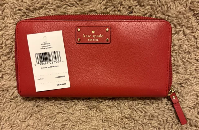 NWT! Kate Spade Grove Street Red Carpet Leather Wallet