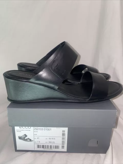 Ecco Shape 35 Wedge Sandal Womens Size 10-10.5 Black Leather New Heel One Strap