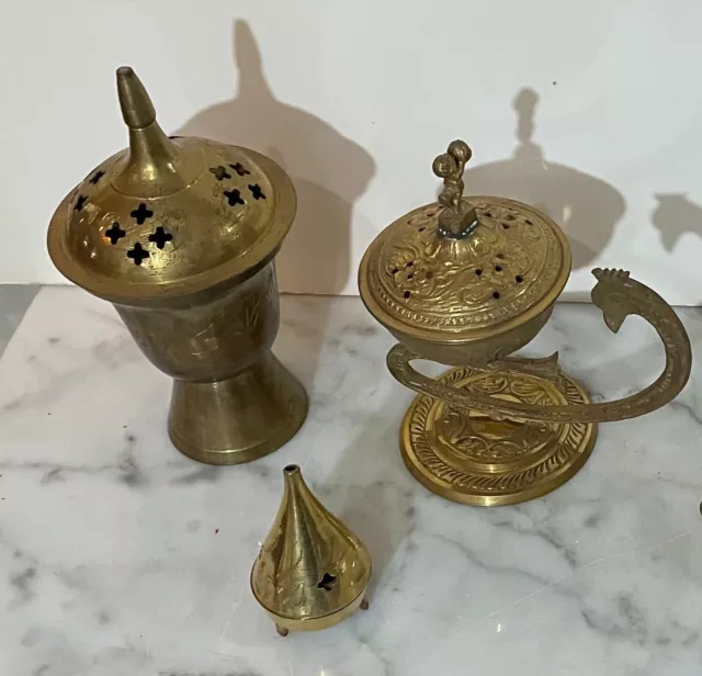 Group Of Three (3) Vintage Gold Color Brass Islamic Decorative Items