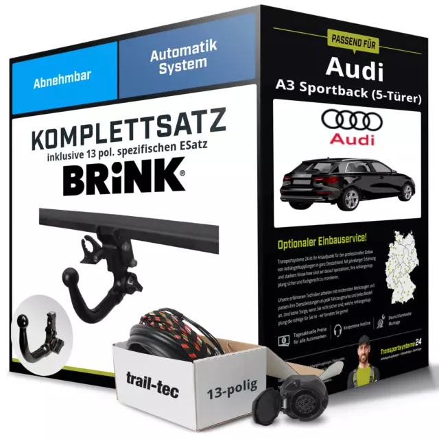 Für AUDI A3 Sportback Typ 8V Anhängerkupplung abnehmbar +eSatz 13pol 13- NEU PKW