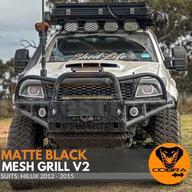 Front Matte Black Mesh Grill V2 suitable for Toyota Hilux 2012 - 2015  Grille