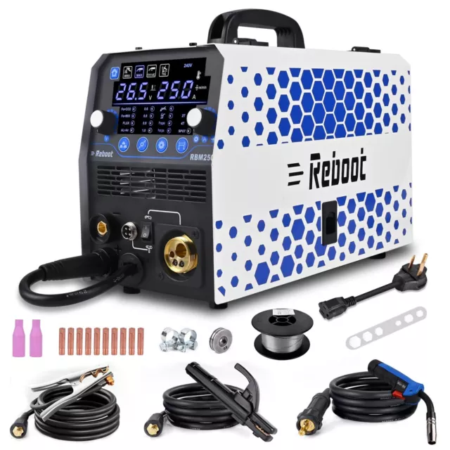 Reboot MIG Welder 250Amp 6 in 1 Gas/Gasless Flux Core MIG/Stick/Lift TIG/Spo