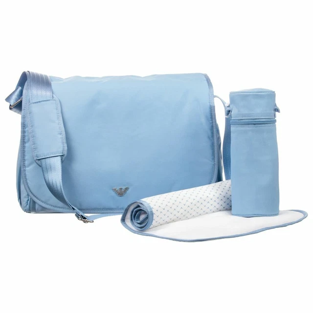 NWT NEW Armani Junior baby boys light blue diaper bag changing pad bottle bag