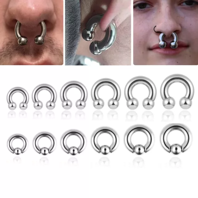 2 PCS Large Gauge Septum Piercing Stainless Steel Captive Bead Ring Earring CBR