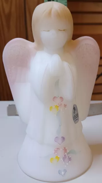 Fenton White Cameo Satin Glass Pink Blush Praying Angel Girl Figurine  C Riggs