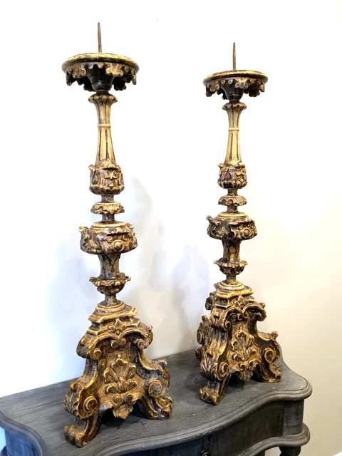 A pair of early 18th century style wood and plaster Italian candelabras 2