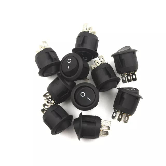 10PCS Mini Round Black 3 Pin SPDT ON-OFF Rocker Switch Snap-i %fP-DC