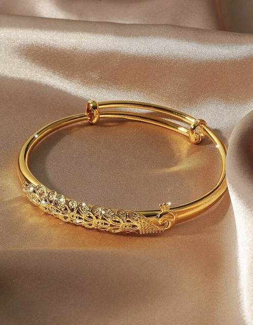 Bracelet Jonc Doré Texturé Pour Femme - Bijou Métal Rigide Or Jaune, Neuf Sans Emballage