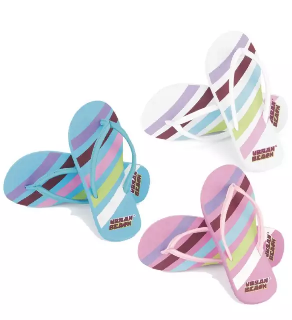 Swoosh Urban Beach Branded Childrens Flip Flops Shoes Girls Stripy Candy Stripe