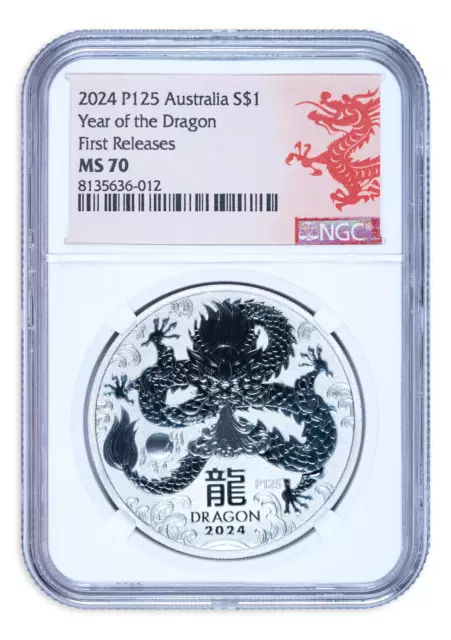 2024 Australia Year of the Dragon 1oz Silver Coin "P125" NGC MS70 First Releases