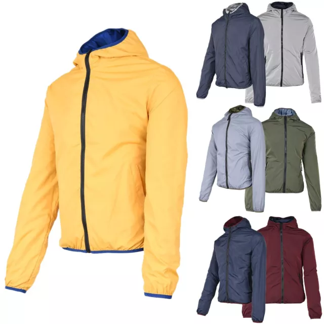 Giubbotto Uomo Leggero Cappuccio Impermeabile Double Face Giacca  Giubbino