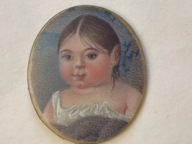 RARE PORTRAIT MINIATURE 1821 enfant fillette de 3 ans handpainted child ...