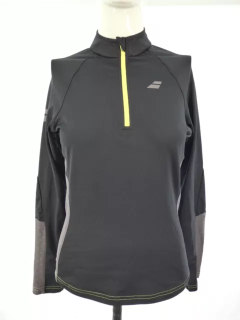 Babolat Womens Core Top Long Sleeve Half Zip Black Grey Tennis Running Sports S