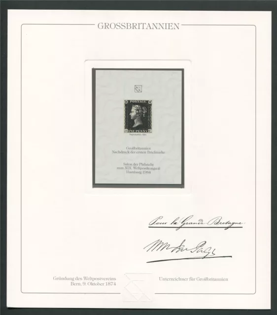 GROSSBRITANNIEN No. 1 OFFICIAL REPRINT UPU CONGRESS 1984 MEMBERS ONLY !! RARE !!