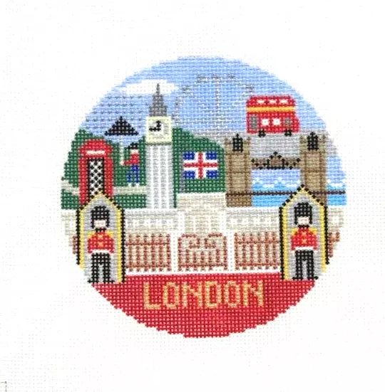 Lienzo con aguja pintado a mano Doolittle Stitchery Londres Inglaterra Travel Rd