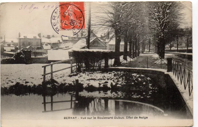 BERNAY - Eure - CPA 27 - le boulevard Dubus - Effet de neige