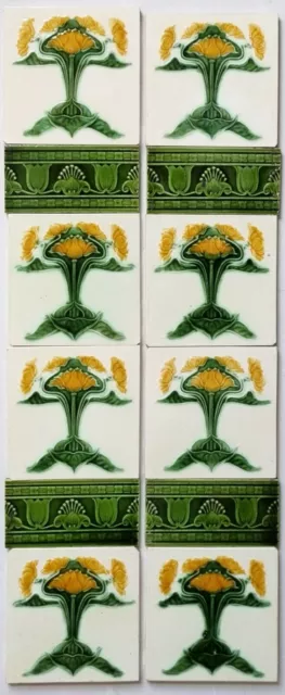10 Bright Reclaimed Antique Art Nouveau Fireplace Tile Set Corn Bros circa 1900